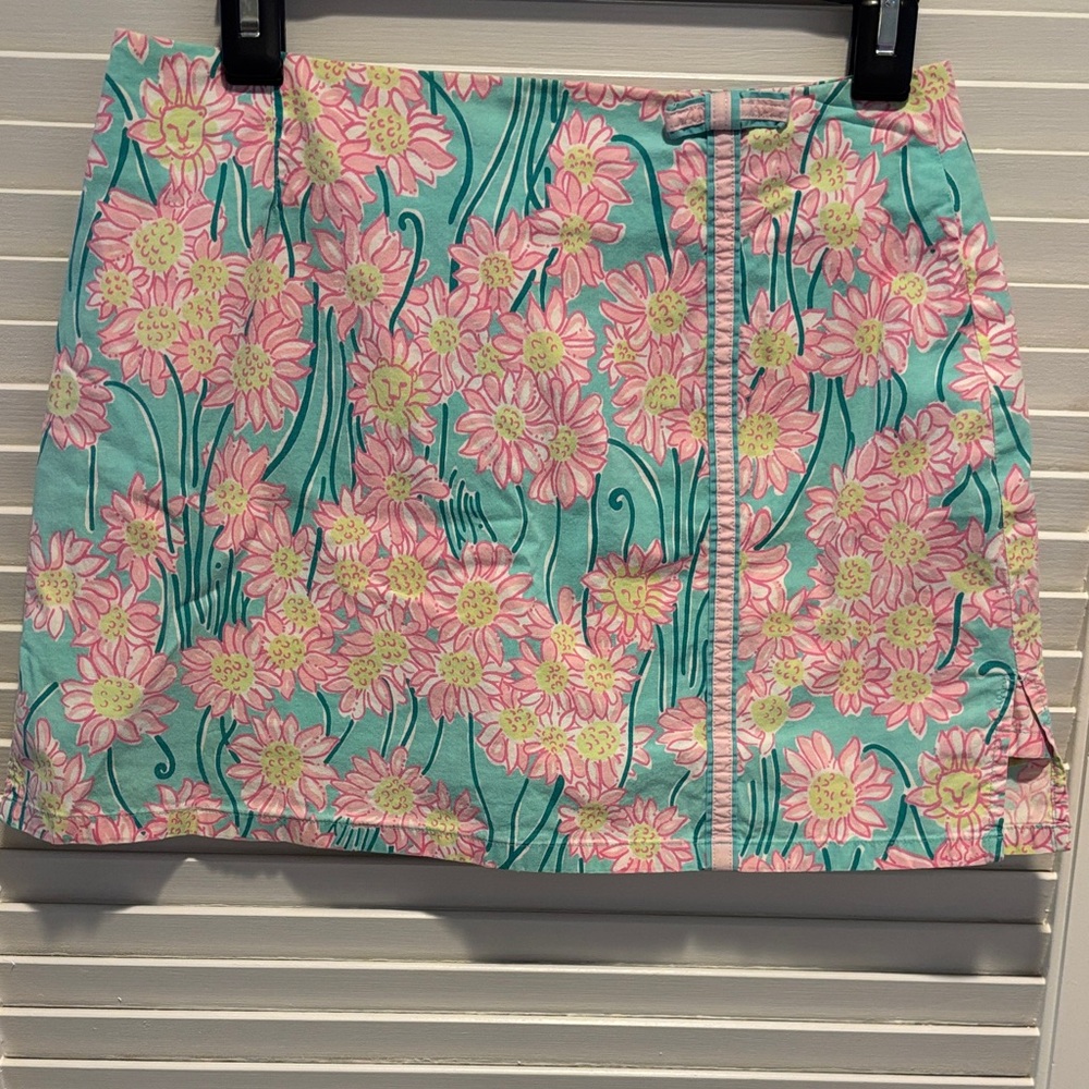 Floral Print A-Line Skirt in Aqua and Pink